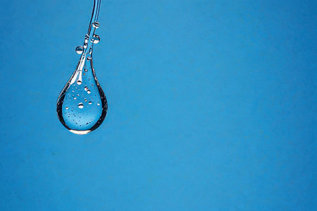 Water drop on blue background with copy space for text or image.の素材