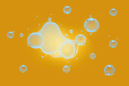 Bubbles on a yellow background. 3d rendering, 3d illustration.の素材