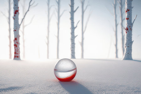 Winter landscape with a glass ball in the snow. 3d renderingの素材