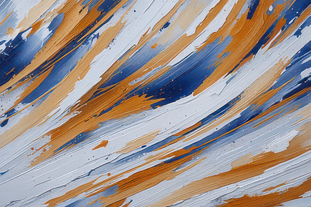 Abstract acrylic paint background in blue, orange and beige colors.の素材