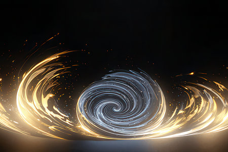 Abstract background with golden light effect. Glowing spiral lines. 3d renderingの素材