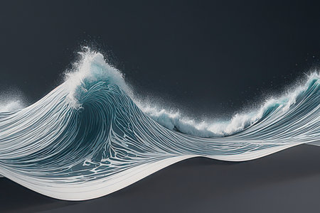 Blue sea wave on the black background. 3d render illustration.の素材