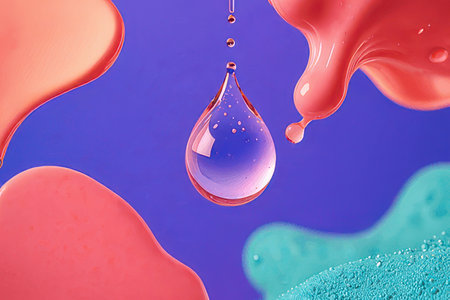 Drops of water on a colorful background. 3d rendering.の素材