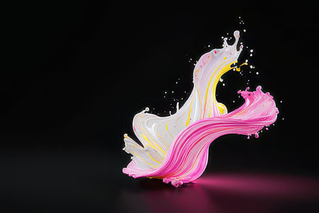Colorful paint splashes isolated on black background. 3d renderingの素材