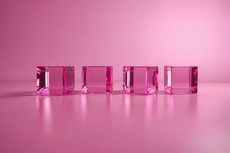 3D render of a row of ice cubes on a pink backgroundの素材