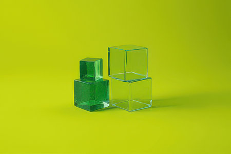 Three glass cubes on a green background. Minimalism concept.の素材