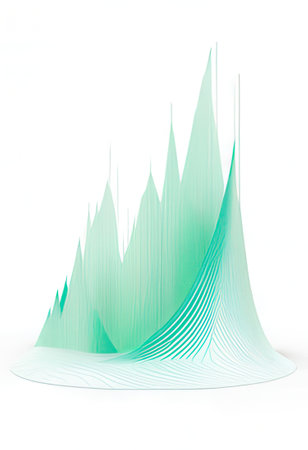 abstract 3d illustration of blue and green waves on white backgroundの素材