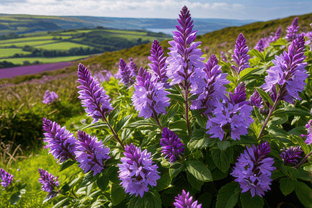 Purple flowers in the Peak District National Park, England, UKの素材