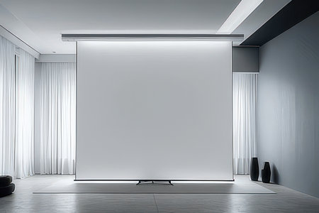 Large blank billboard on a white wall in the room. Mock up, 3D Renderingの素材