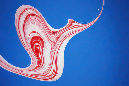 Abstract background with red and white stripes on a blue background.の素材