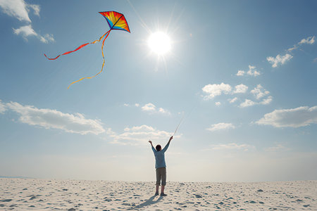 Man with kite flying in the sky. Freedom and adventure conceptの素材