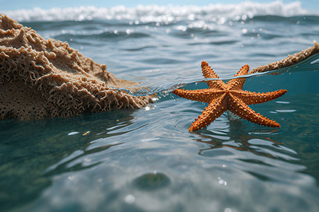 Starfish and coral in the sea. Conceptual image of travel and vacation.の素材