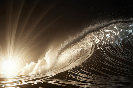 Abstract image of ocean wave with sun rays. 3D Renderingの素材
