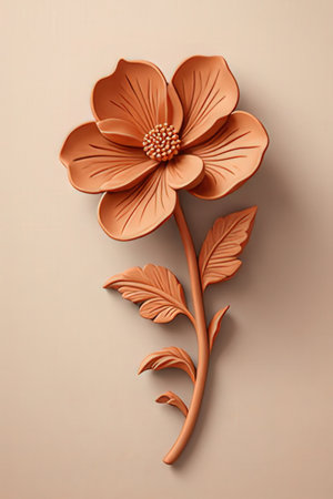 3d illustration of orange flower on a beige background, top viewの素材