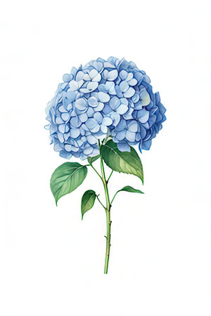 Blue hydrangea on a white background. Watercolor illustrationの素材