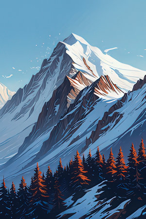 Mountains and coniferous forest in the winter. Vector illustration.の素材