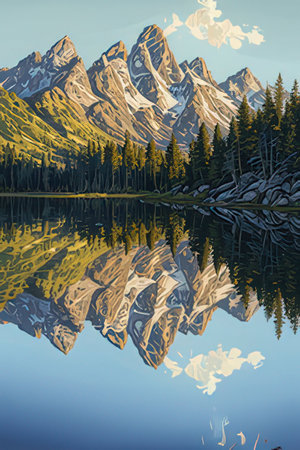 Mountains reflected in the calm lake. Can be used as a background.の素材