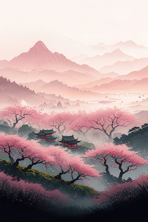 New Year's card Japanese style landscape background in redの素材