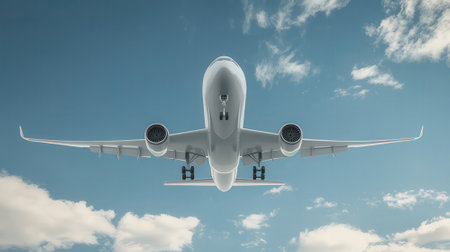 Airplane flying in the blue sky. 3d render image.の素材
