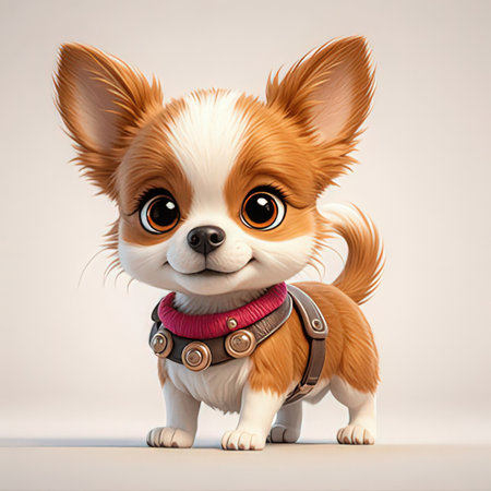 Chihuahua dog in a collar. 3d illustration.の素材
