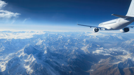 Airplane flying above the clouds in the blue sky. 3d renderingの素材