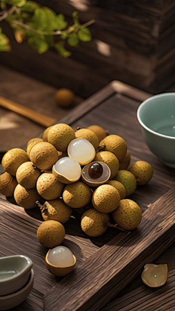 Fresh longan fruit on wooden table. Fresh longan fruit on wooden tableの素材