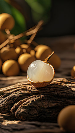 Fresh ripe longan fruit on wooden table, closeup. Tropical fruitの素材