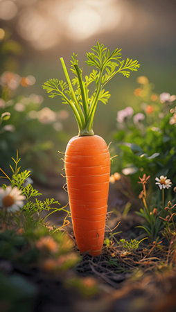 Carrot in the field. Selective focus. Shallow depth of fieldの素材
