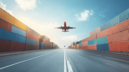Cargo plane and container in import-export commercial logistics industryの素材