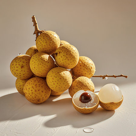 Longan fruit on a white background. Tropical fruit in sunlight.の素材