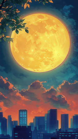 Full moon over the city at night. Vector illustration. Eps 10のeditorial素材