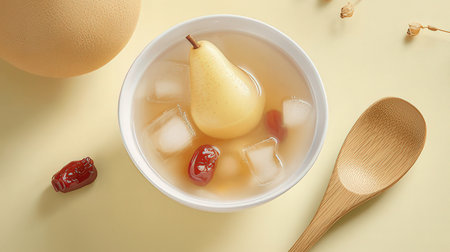 sweet and sour pears with ice in a bowlの素材