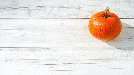 Pumpkin on white wooden background. Copy space for text.の素材