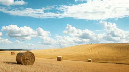 Straw bales on a wheat field in Tuscany, Italyの素材