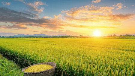 Rice field in the morning with beautiful sky background,Thailandの素材