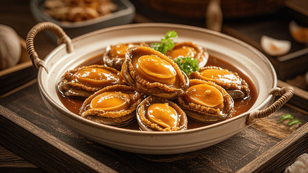 Bowl of delicious dumplings with caramelized apricotsの素材