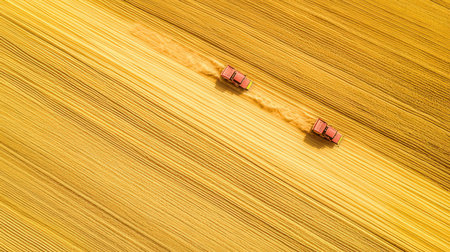 Aerial view on the tractor working on the large wheat field.の素材