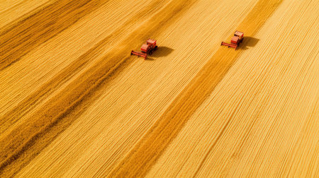 Combine harvester working on the large wheat field. Agricultural machinery.の素材