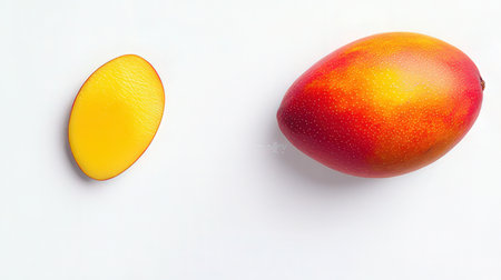 Mango fruit isolated on white background, top view. Flat lay.の素材