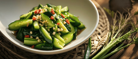 Spicy cucumber salad with sesame seeds, Thai food.の素材