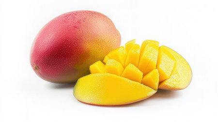 Mango fruit isolated on white background with clipping path and full depth of fieldの素材