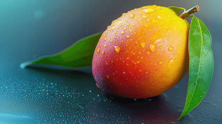 Mango with water drops on a dark background. Close up.の素材