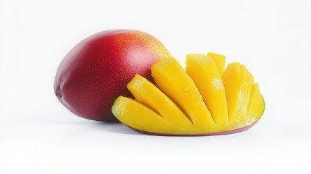 Mango fruit isolated on white background with clipping path and copy spaceの素材