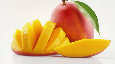Mango fruit isolated on a white background. Mango slices.の素材