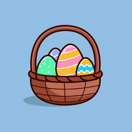 Easter basket with eggs. Vector illustration in a flat style.のイラスト素材