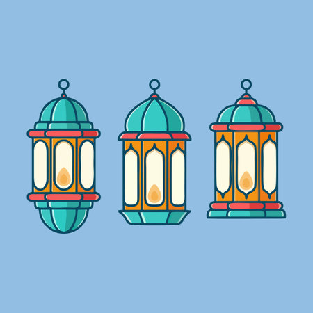 Set of arabic lanterns. Vector illustration in flat styleのイラスト素材