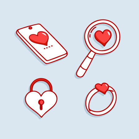 Smartphone with hearts and magnifying glass icon set, vector illustrationのイラスト素材