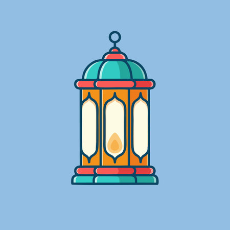 Lantern icon in flat style. Ramadan Kareem vector illustration on blue background.のイラスト素材