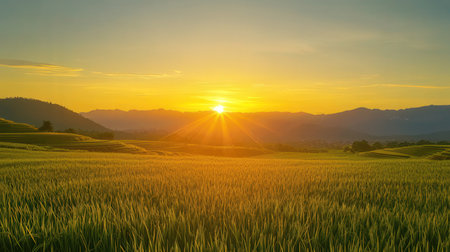 Beautiful sunset over the rice field in the countryside of Thailand.の素材