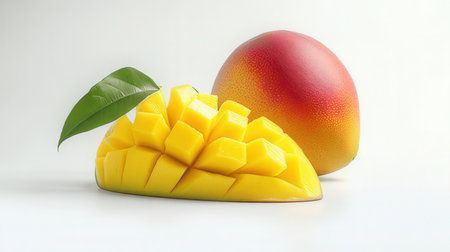 Mango fruit isolated on white background with copy space for text.の素材